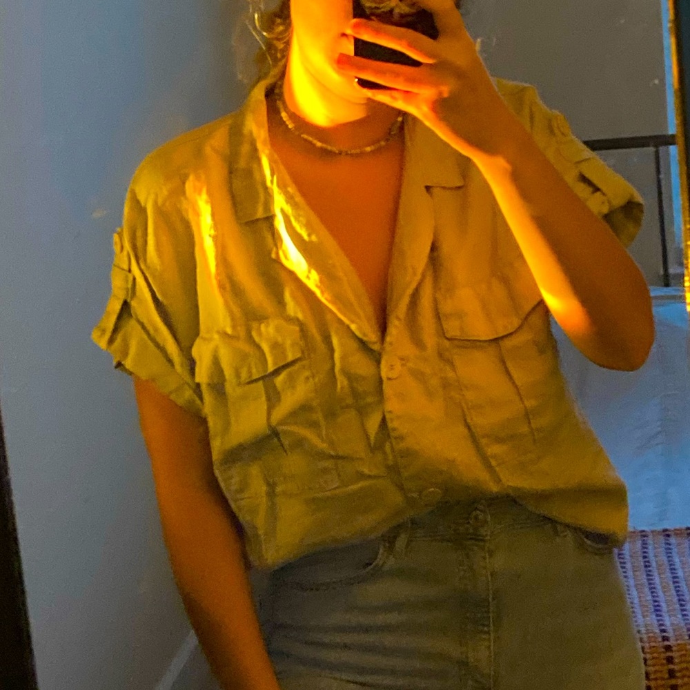 Pale green button down linen shirt